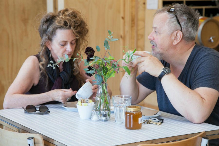 Customers at the Eggs To Apples Coffee Bar
